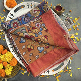 Vriksham Royal Blue Traditional Mithila Painting Inspired Hand Printed With Red Zari Border Pen Kalamkari Saree-VS4794